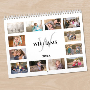 Aangepaste Monogram Naam Witte Foto Kalender
