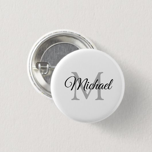 Aangepaste monogram naam Witte Sjabloon Ronde Button 3,2 Cm (Voorkant /achterkant)