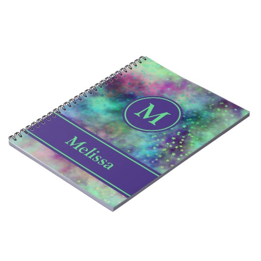 Aangepaste Monogram Naam Wolken en Sterren Notitie Notitieboek (Linkerzijde)