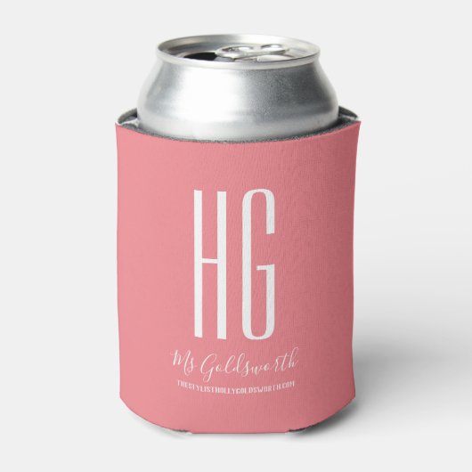 Aangepaste monogram naam zakelijk koraalroze blikjeskoeler (Blikje Voorkant)