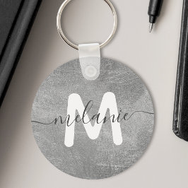 Aangepaste Monogram Naam Zilver Folie Luxe Sleutelhanger