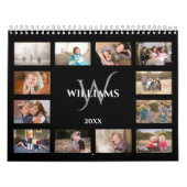 Aangepaste Monogram Naam Zwart Foto Kalender (Hoes)
