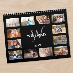 Aangepaste Monogram Naam Zwart Foto Kalender
