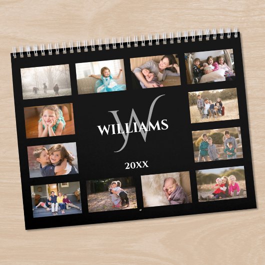 Aangepaste Monogram Naam Zwart Foto Kalender