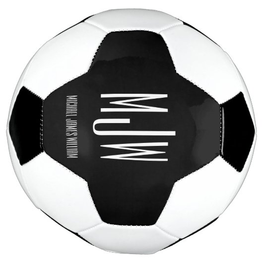 Aangepaste Monogram Naam Zwart Modern Voetbal (Gedraaid)