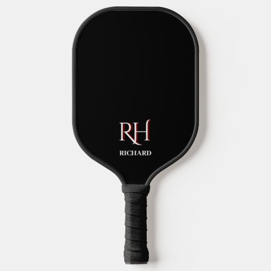 Aangepaste monogram naam zwart wit pickleball paddle (Voorkant)