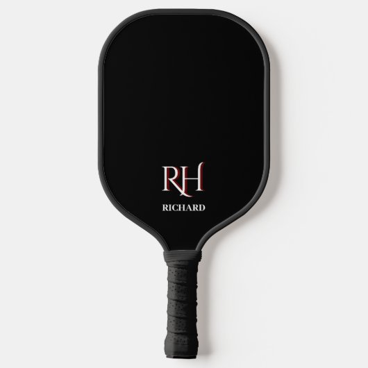 Aangepaste monogram naam zwart wit pickleball paddle (Achterkant)