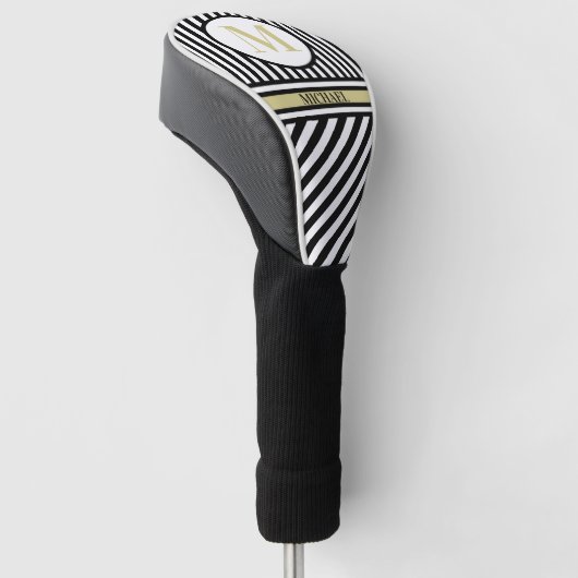 Aangepaste monogram naam Zwarte Witte Stripes Golfheadcover (Schuin)