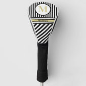 Aangepaste monogram naam Zwarte Witte Stripes Golfheadcover (Voorkant)