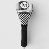 Aangepaste monogram naam Zwarte Witte Stripes Golfheadcover (Voorkant)