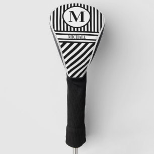 Aangepaste monogram naam Zwarte Witte Stripes Golfheadcover