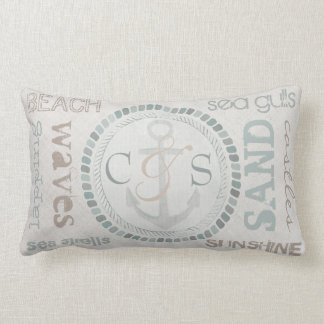 Aangepaste monogram Nautical Beach Lumbar Pillow Kussen