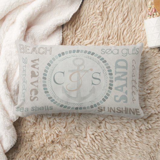 Aangepaste monogram Nautical Beach Lumbar Pillow Kussen (Deken)