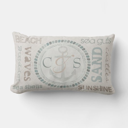 Aangepaste monogram Nautical Beach Lumbar Pillow Kussen (Voorkant)