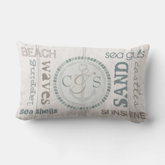 Aangepaste monogram Nautical Beach Wood Pillow Kussen (Achterkant)