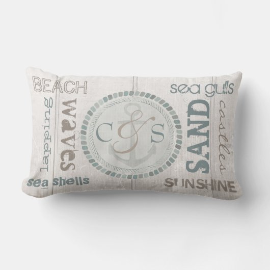 Aangepaste monogram Nautical Beach Wood Pillow Kussen (Voorkant)