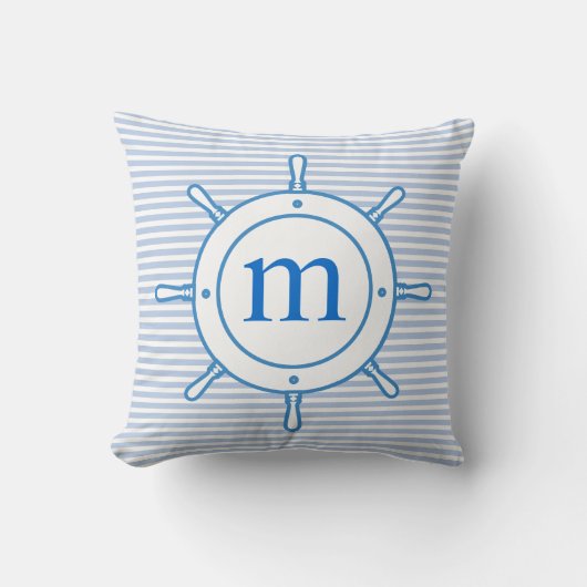 Aangepaste monogram Nautical Stripes | Blauw wit Kussen (Voorkant)
