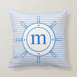 Aangepaste monogram Nautical Stripes Blauw wit Kussen