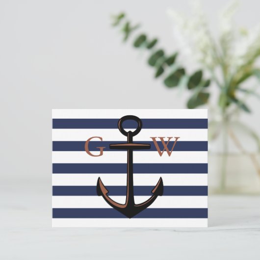 Aangepaste monogram Nautisch Anker en Lijn Briefkaart (Staand voorkant)
