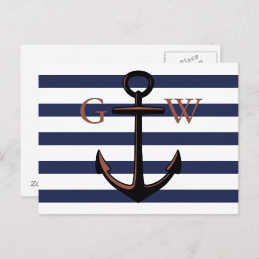 Aangepaste monogram Nautisch Anker en Lijn Briefkaart (Voorkant / Achterkant)