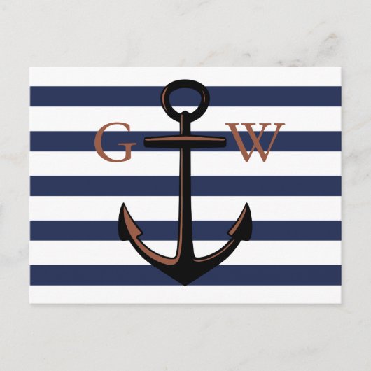 Aangepaste monogram Nautisch Anker en Lijn Briefkaart (Voorkant)