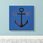 Aangepaste monogram Nautisch Anker en Lijn Canvas Afdruk (Insitu (Houten vloer))