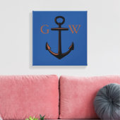 Aangepaste monogram Nautisch Anker en Lijn Canvas Afdruk (Insitu (Woonkamer))