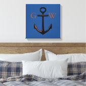 Aangepaste monogram Nautisch Anker en Lijn Canvas Afdruk (Insitu (Slaapkamer))