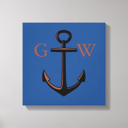 Aangepaste monogram Nautisch Anker en Lijn Canvas Afdruk (Voorkant)