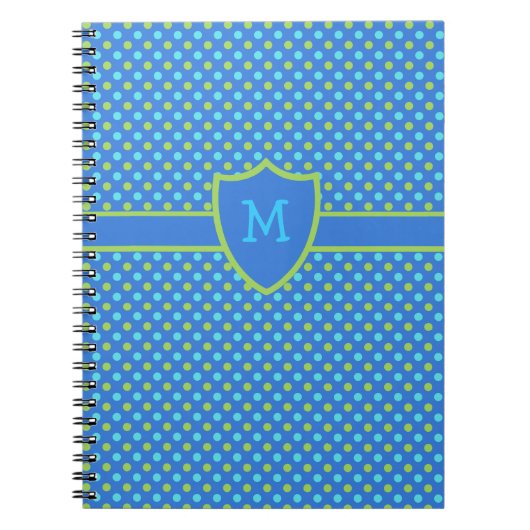 Aangepaste monogram Notitieboek: blauwe polka stip Notitieboek (Voorkant)