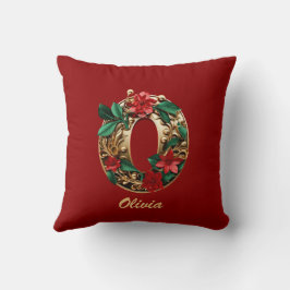 Aangepaste  Monogram O Christmas Red Gold Kussen