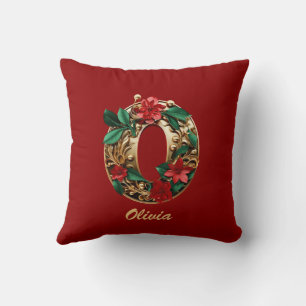 Aangepaste  Monogram O Christmas Red Gold Kussen