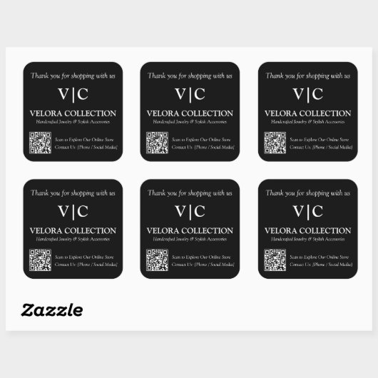 Aangepaste Monogram of Logo QR Code Zwarte Sticker (Vel)