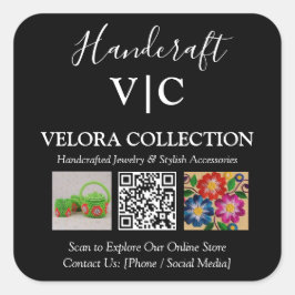 Aangepaste Monogram of Logo QR Foto Vierkante Stic Sticker