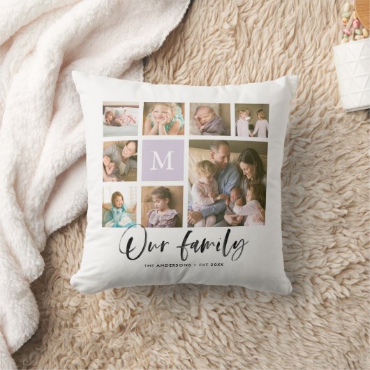 Aangepaste Monogram Onze Familie Fotocollage Kussen (Deken)