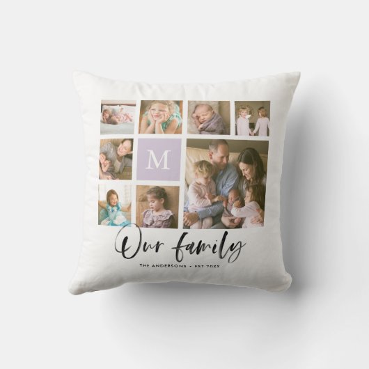Aangepaste Monogram Onze Familie Fotocollage Kussen (Achterkant)
