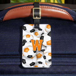 aangepaste monogram oranje zwarte voetbalclub kleu bagagelabel