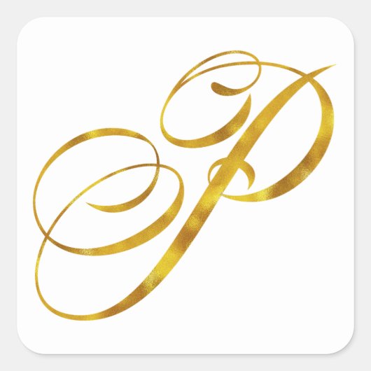Aangepaste Monogram P Faux Gold Folie Monogrammen Vierkante Sticker (Voorkant)