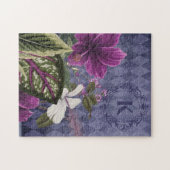Aangepaste Monogram Paarse Bloemen Legpuzzel (Horizontaal)