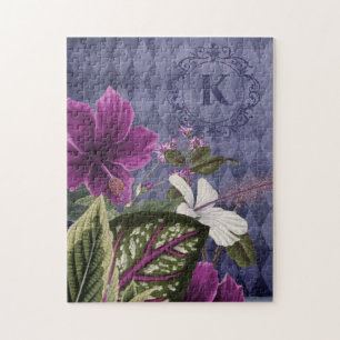 Aangepaste Monogram Paarse Bloemen Legpuzzel