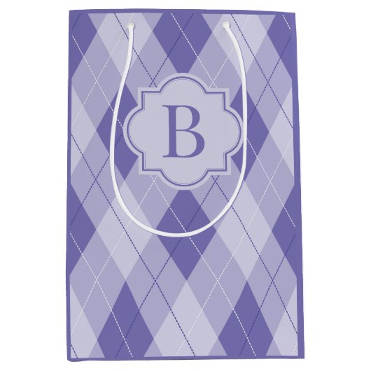 Aangepaste monogram Paarse Lila Argyle Medium Cadeauzakje (Voorkant)