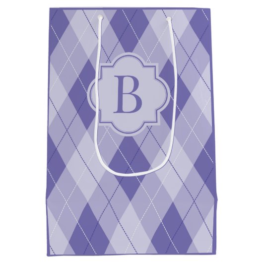 Aangepaste monogram Paarse Lila Argyle Medium Cadeauzakje (Achterkant)