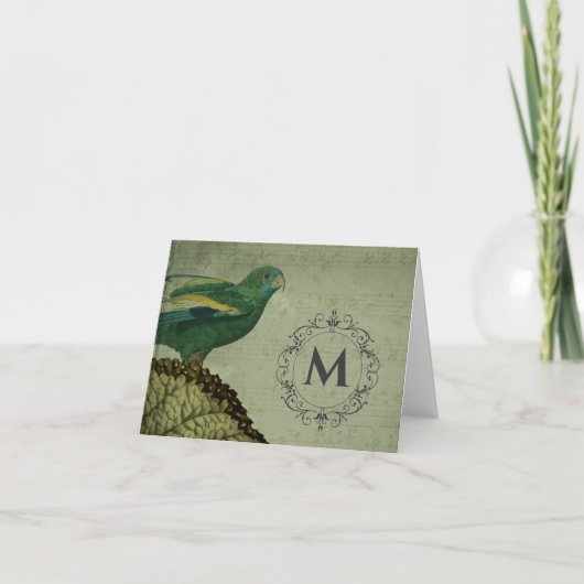 Aangepaste monogram parrot notitiekaartje (Voorkant)