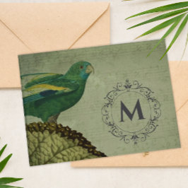 Aangepaste monogram parrot notitiekaartje