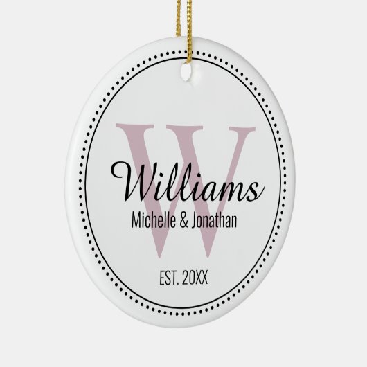 Aangepaste monogram Pas getrouwd Blush roze Keramisch Ornament (Rechts)