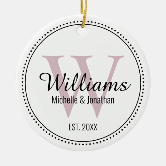 Aangepaste monogram Pas getrouwd Blush roze Keramisch Ornament (Voorkant)