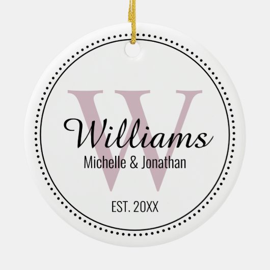 Aangepaste monogram Pas getrouwd Blush roze Keramisch Ornament (Achterkant)