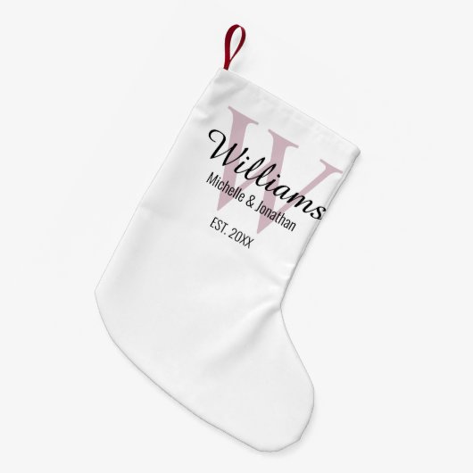 Aangepaste monogram Pas getrouwd Blush roze Kleine Kerstsok (Voorkant (Hangend))