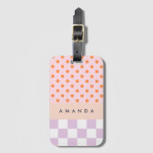 Aangepaste Monogram Pastel Polka Dot Lila Check Ca Bagagelabel (Voorkant (verticaal))