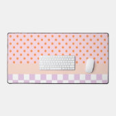 Aangepaste Monogram Pastel Polka Dot Lila Check Ca Bureaumat (Keyboard & Muis)
